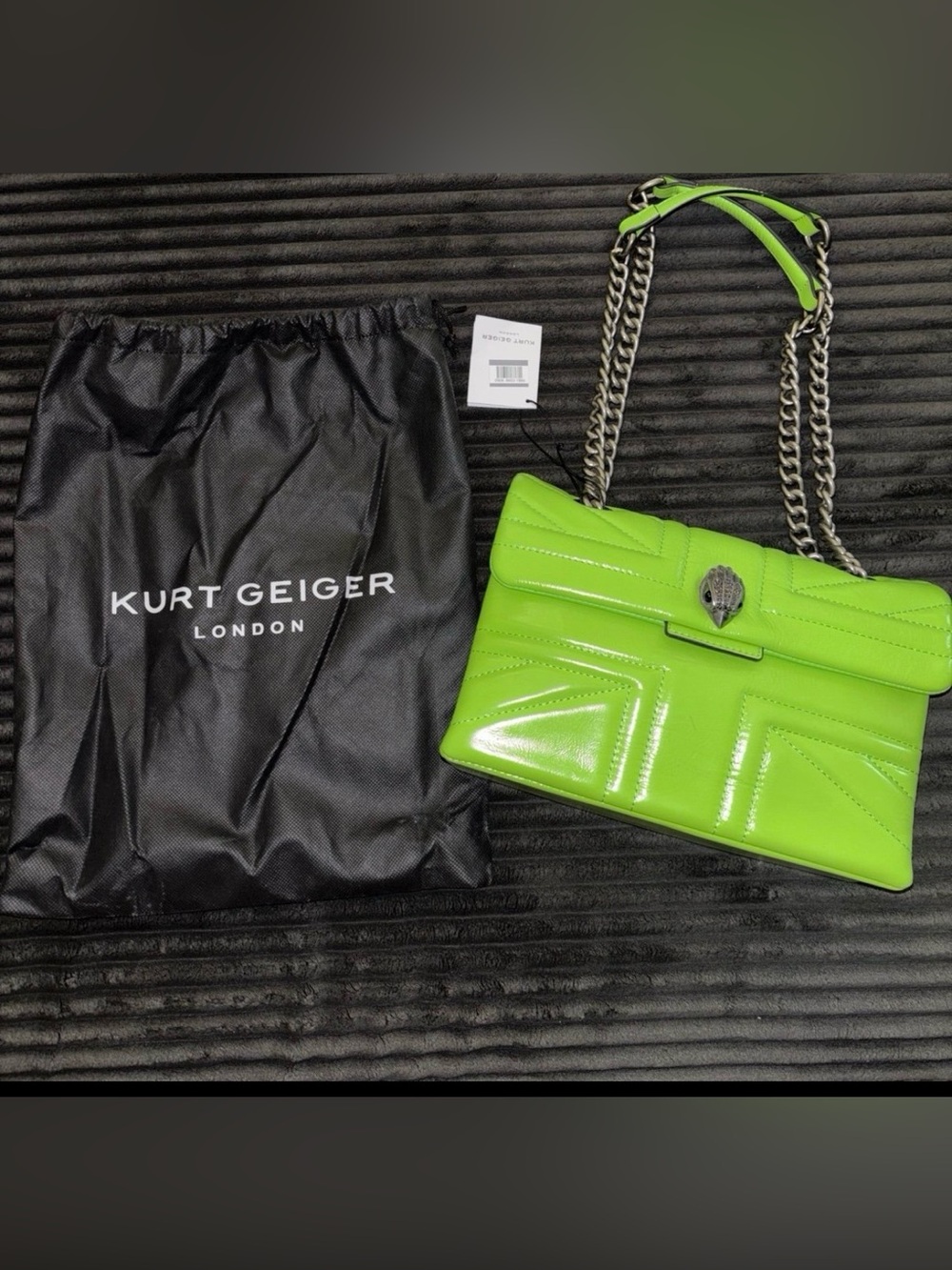 Kurt Geiger Neon Lime medium Kensington Shoulder Bag with Chain Strap